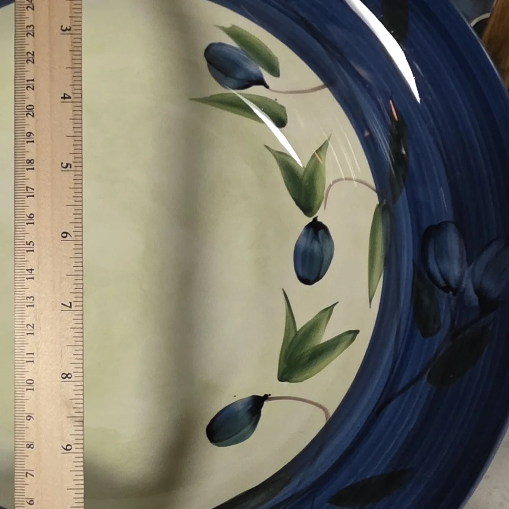 Crate&Barrel Blue and Green Olive Pasta Serving Bowl/2 Pasta Bowls Discontinued